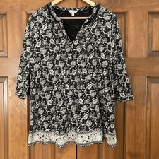 Lucky Brand Women  s Sz 1X Plus Blank Floral 3/4 Sleeves Blouse Top Cotton Blend