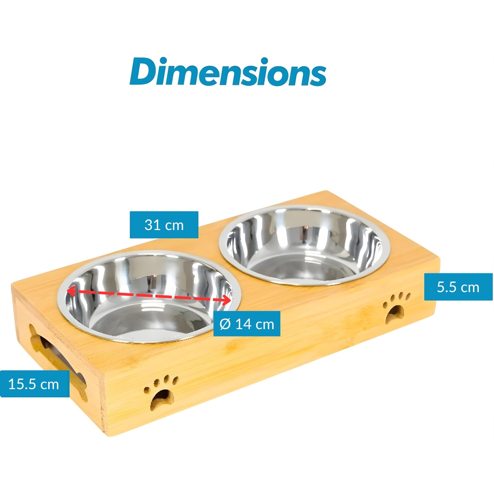 Gamelle chien double bol inox antidérapant et anti-renversement taille M