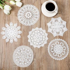 Lace Doilies Tables, 6 Pcs 6 Inch Vintage Crochet Doilies Handmade round Lace