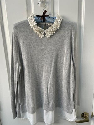 Ted Baker Gray Nansea Floral Collar Sz 4 Layered Look Sweater