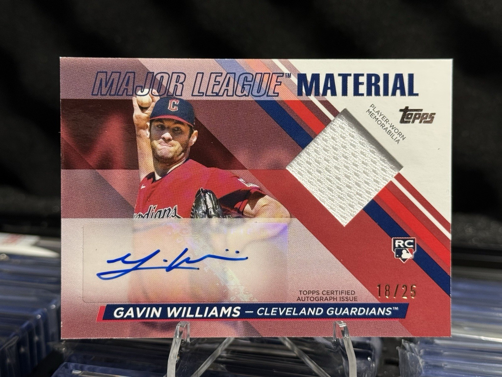 Gavin Williams 2024 Topps Update Major League Material Red RC Relic Auto 18/25