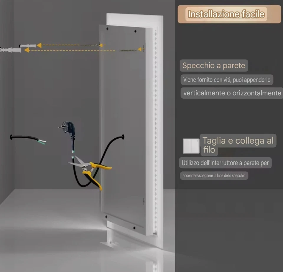 Specchio LED 40x50cm Bagno Trucco | Antiappannamento Smart Touch Memoria - Immagine 4 di 4