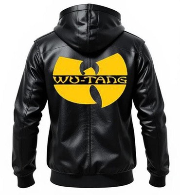 Men's Handmade High Quality WU-Tang Sheepskin Leather Jacket With Hoodie