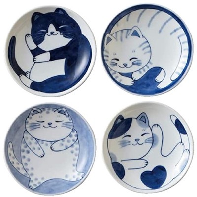 Authentic Japanese Cat Design Sauce Dishes - Set of 4