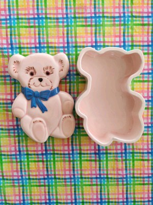 Vintage Duncan Enterprises Teddybär Keramik Schmuckschatulle