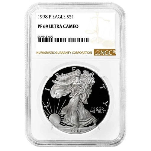 1998-P $1 1-oz Proof American Silver Eagle NGC PF69UC Brown Label
