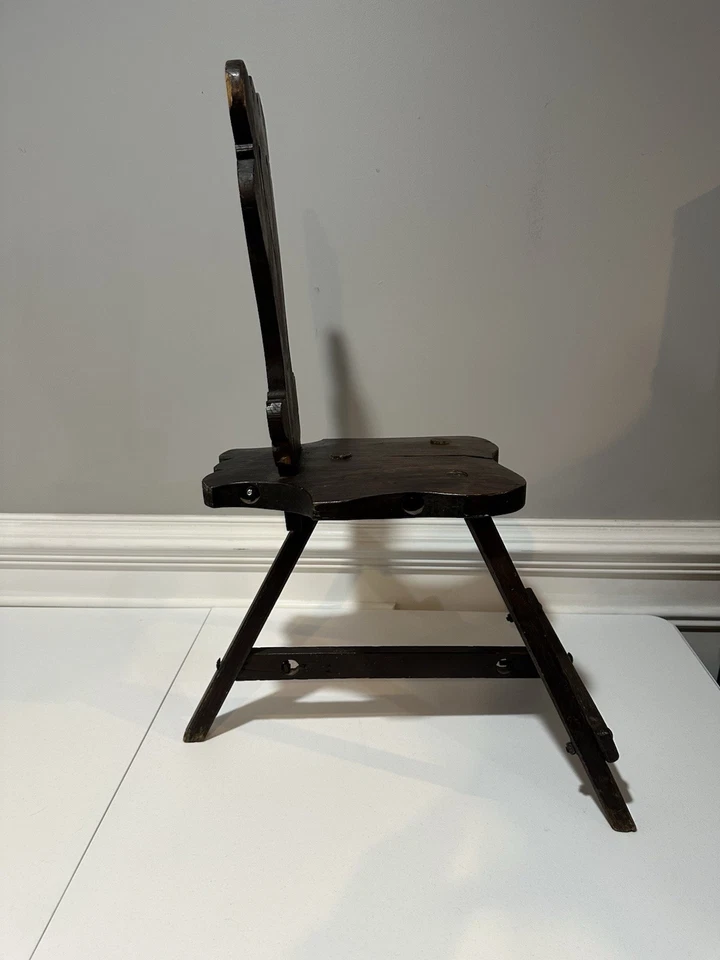 Antiguo taburete/silla italiano renacentista roble 3 patas Foto 4 de 4