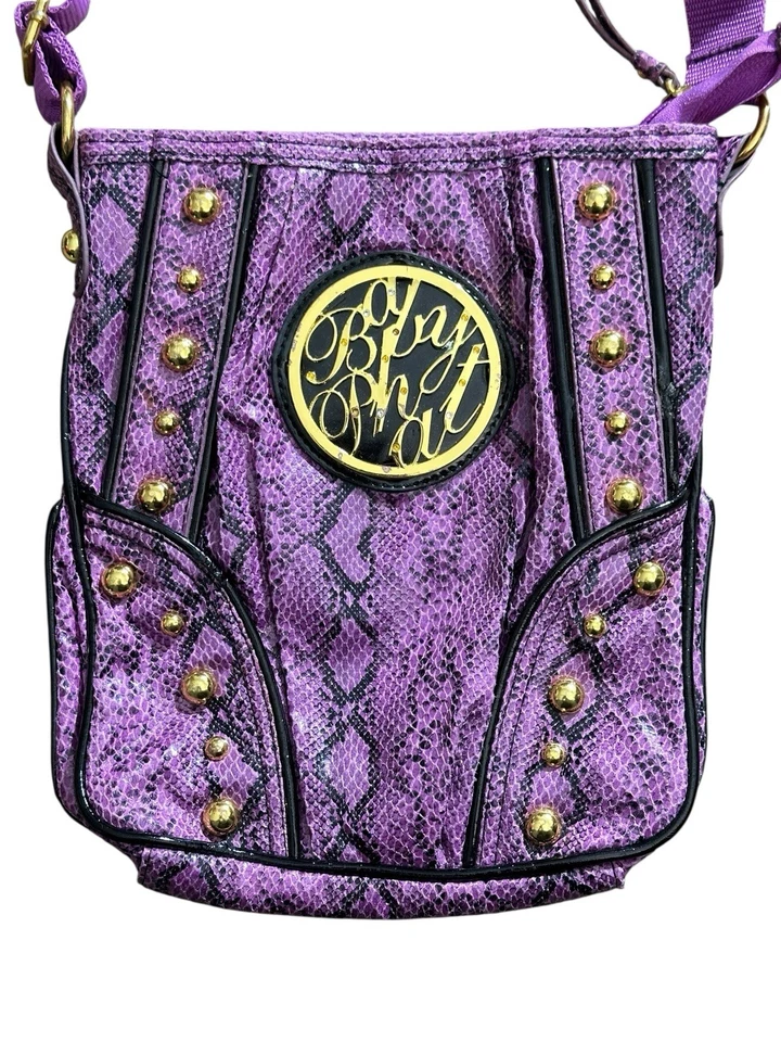 De Colección Y2K Bebé Phat Púrpura Piel de Serpiente Patrón Bolso de Hombro Cartera Tachonado Difícil de Encontrar Raro Foto 2 de 4