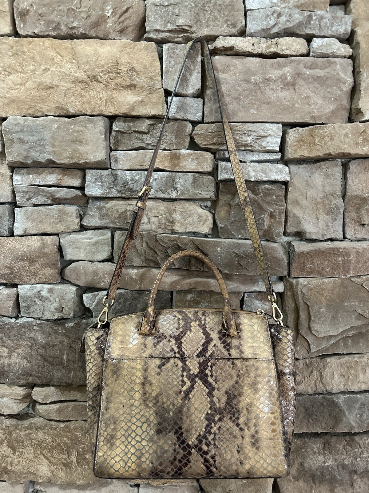 Michael Kors Hudson Python Sand Brown Embossed Le… - image 7