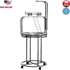 Large Bird Parrot Perch Stand W/ Toy Hook 3 Ladders Stainless Steel Wipe Clean