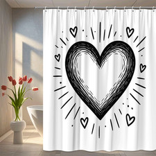Cute Heart Shower Curtain - Black and White Design for Bathroom