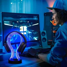 Light up Headphone Stand, Acrylic Desk Accessory Headset Holder with PCB Patt...