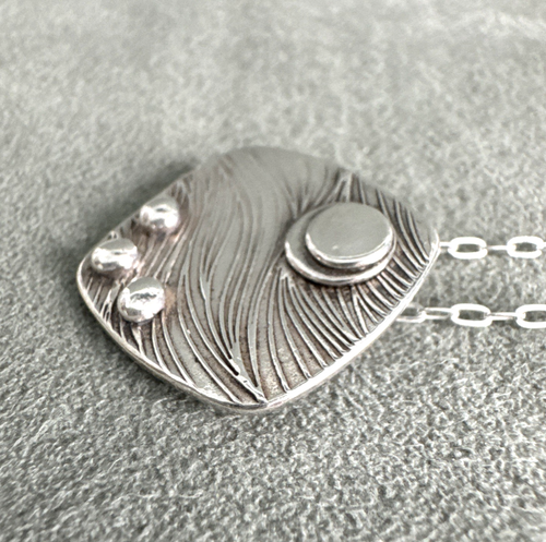 Art Deco Waves Sun Raindrops Pendant Sterling Silver 18" Chain Necklace - Picture 5 of 14