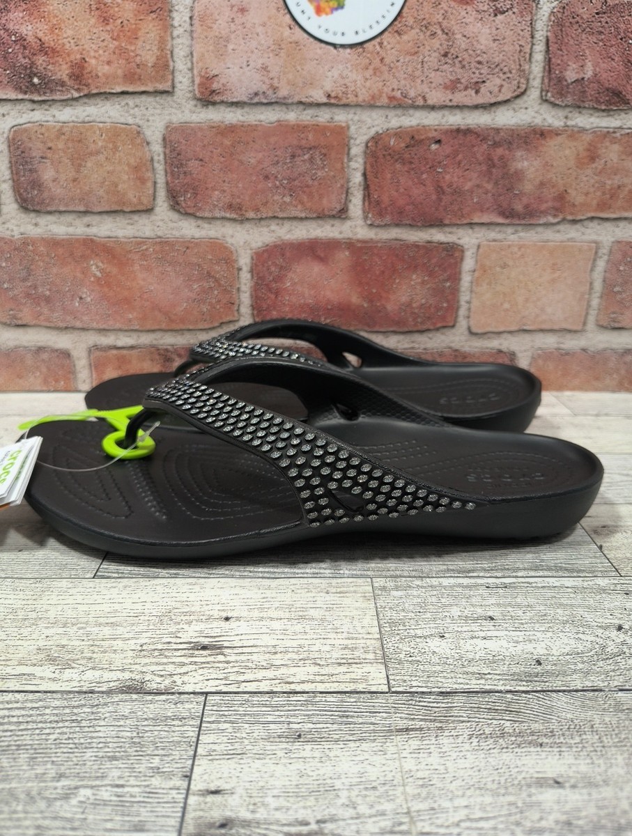 Crocs Kadee II Jewels Flip Flops Women's Size Black 211349-001