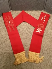 CLERGY STOLE - OFFICIANT VESTMENT - RED With Gold Tassels