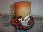 Sonoma Home Goods Halloween Pumpkin, Ghosts, Bats Candle Holder & Candle