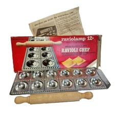 Vintage Raviolamp Chef Ravioli Maker Box Set Made In Italy Metal W Rolling Pin
