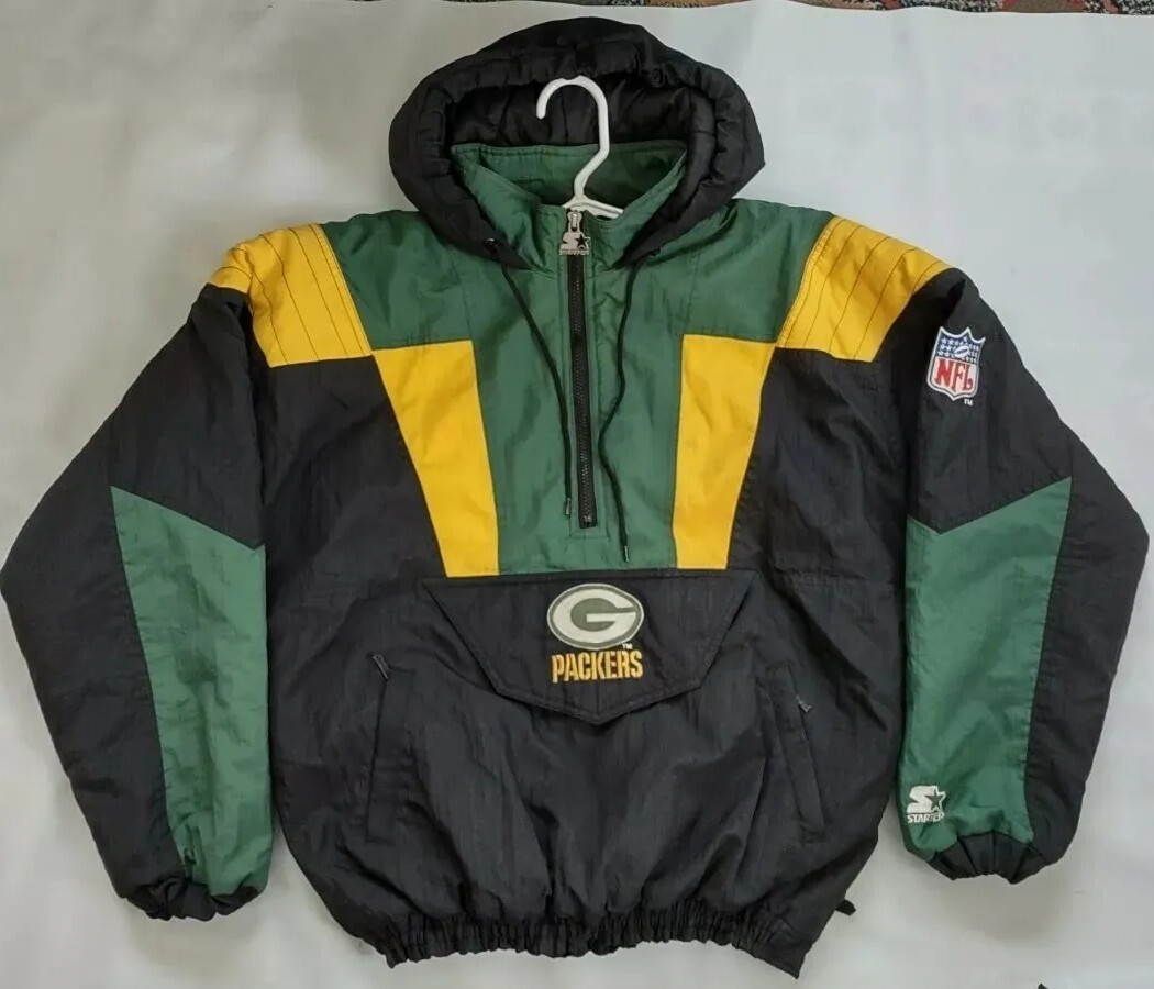 VTG STARTER PRO LINE GREEN BAY PACKERS 1/2 ZIPP PULLOVER WITH HOOD