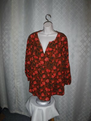 Size Plus 3/4  Sleeve Blouse size 4X, Sonoma,Honey Brown Pink Floral NWT