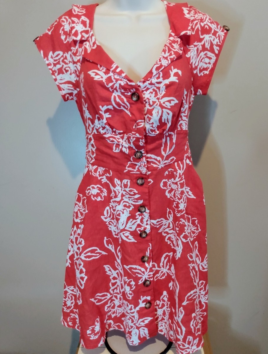 NEW Free People Womens Cherry Combo Red White Linen Mini Dress Size 6 MSRP  $128