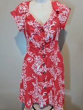 Free People Womens Cherry Combo Red White Linen Mini Dress Size 6 MSRP $128