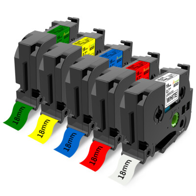5PK TZe241 TZ-241 Black on White Label Tape For Brother P-Touch PT-330 18mm 3/4''