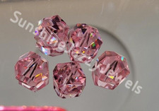 4pc Swarovski Crystal Light Rose 14mm Rocky Cut Round 5007 Beads; Vintage 
