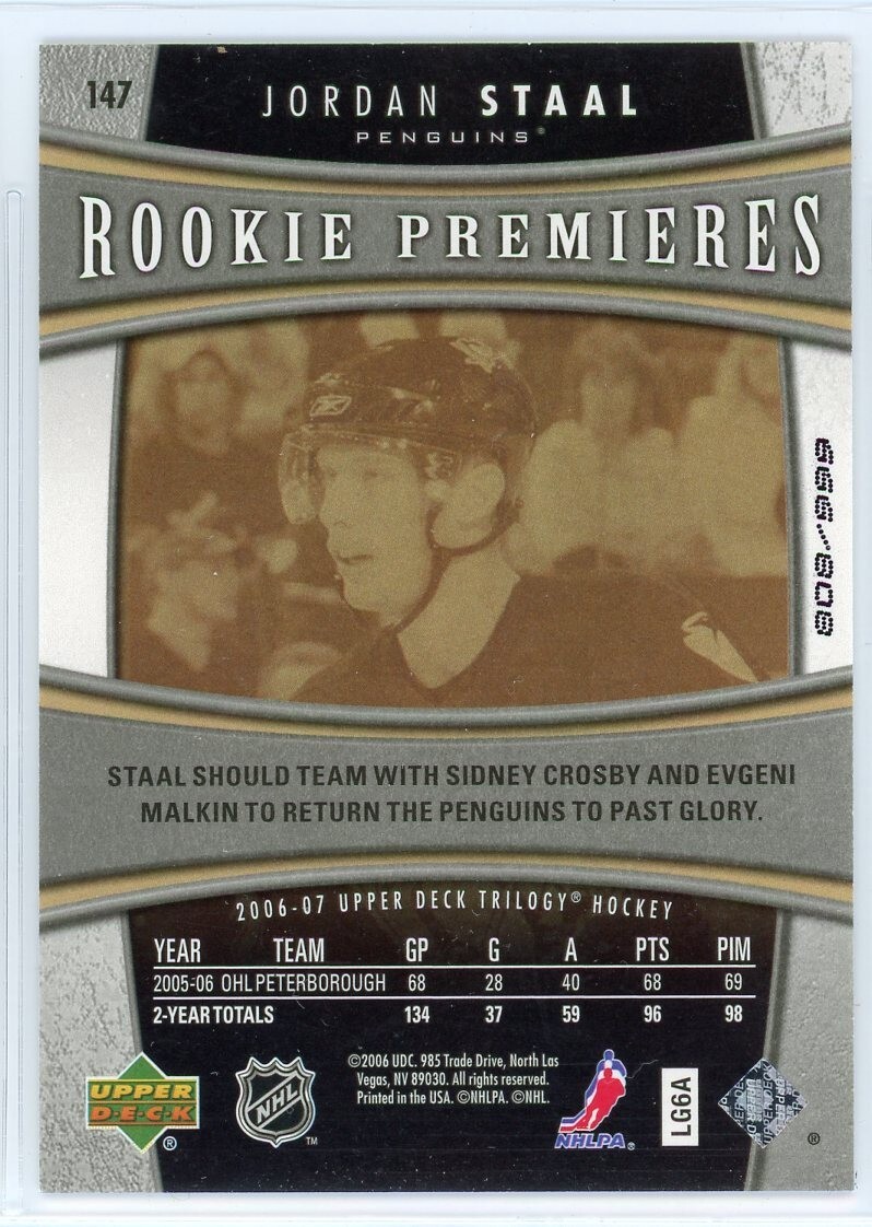 2006-07 UD Trilogy JORDAN STAAL Rookie Premieres #147 | eBay