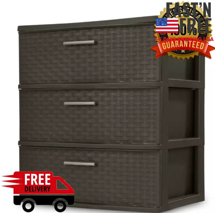 Sterilite 3-Drawer Wide Weave Tower in Espresso with Pull Handles