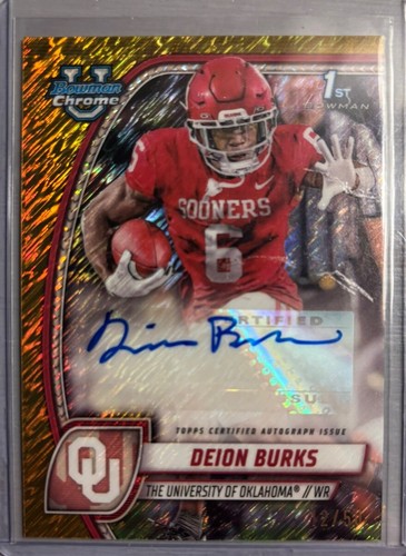 2024 Bowman Chrome U Deion Burks Gold Shimmer Refractor Auto RC SP #d 12/50 RARE