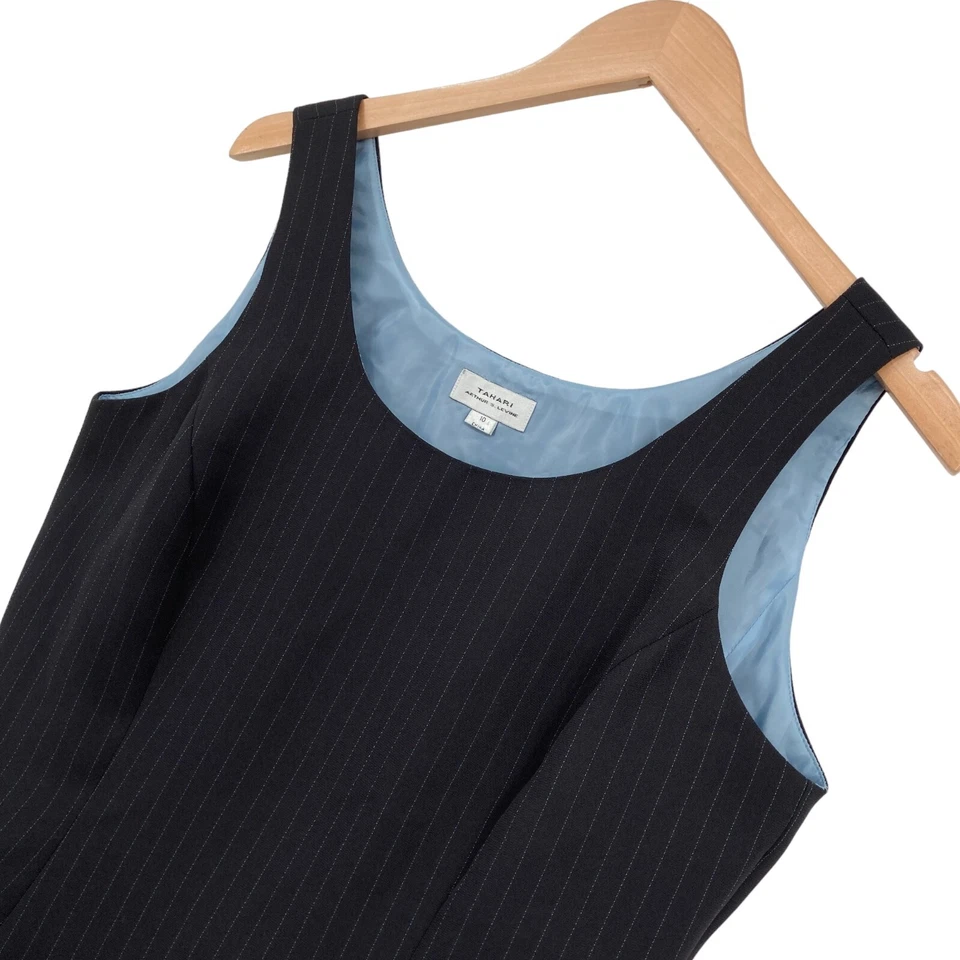 Camiseta sin mangas Tahari para mujer talla 10 negra a rayas forrada ligera cremallera lateral Foto 3 de 4