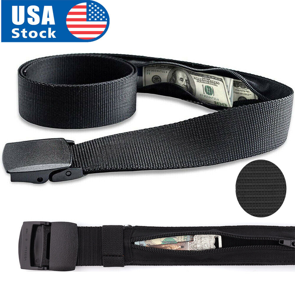 Travel Security Belt Hidden Money Pouch Wallet Pocket Waist Belt Safe Non-Metal