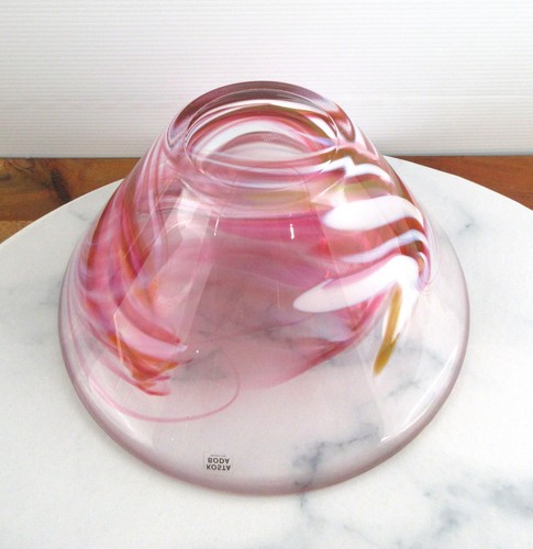 Kosta Boda Tempera Pink Swirl Art Glass Bowl Anna Ehrner Sweden - Picture 8 of 9