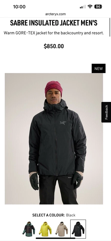 全新带标签 Arc'teryx Sabre 绝缘夹克 - 男式滑雪硬壳,尺寸 S $800MSP — 第 3/4 张图片