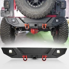 Steel Rear Bumper For 2007-18 Jeep Wrangler JK JKU w/LED Light &D-Rings Offroad