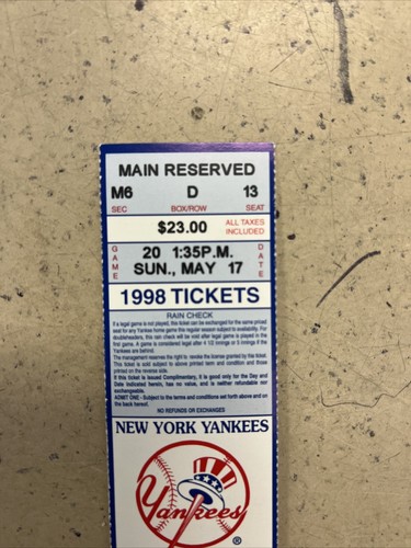 5/18/1998 DAVID WELLS PERFECT GAME FULL SEASON TICKET RARE NEW YORK YANKEES 98 - Picture 2 of 4