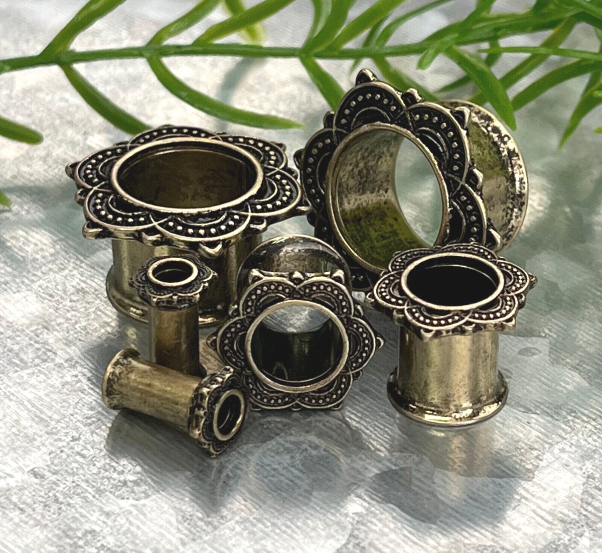 Antique Brass Flower Ear Plugs Antique Brass Flower Ear Plugs