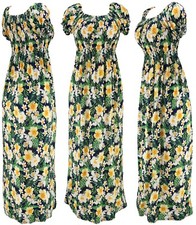 Women's Hawaiian Flower Smocked Summer Sundress Long Dress