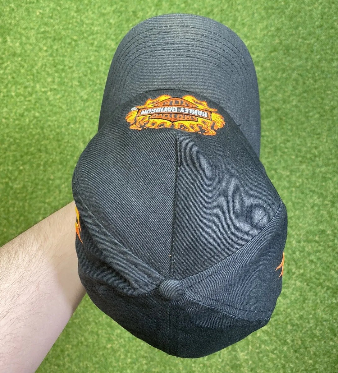 Harley Davidson Mens Snap Back Hat Flame AOP 90s Vintage Cap