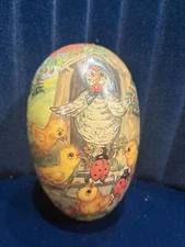 Antique German Paper Mache Easter Egg 6" Candy Container Chicken Chicks Hen
