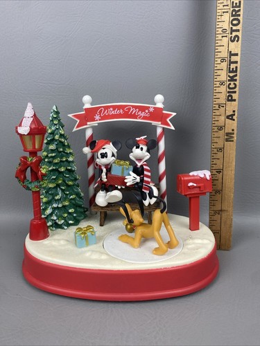 Mickey Minnie Pluto Animated Musical Lighted Mail Box Winter Magic Pond Figurine - Picture 17 of 19
