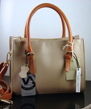 Valentina Made In Italy Beige Pebbled Leather Satchel Shoulder Bag Nwt