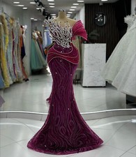 Burgundy Long Mermaid Evening Dress Sequins Wedding Party Dress Formal Prom Gown