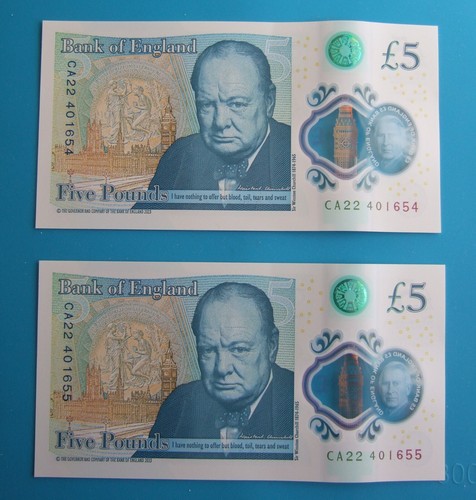King Charles £5 x 2 aufeinanderfolgende Banknote Seriennr. CA22 401654 BIS CA22 401655 - Bild 2 von 8