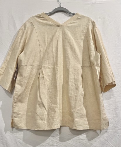 Linen Lagenlook Oversized Loose Top Blouse Artsy Boxy Beige Tunic NWT AnneKlein - Picture 2 of 14