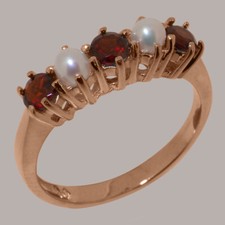 9ct Rose Gold Natural Garnet & Full Pearl Womens Eternity Ring - Sizes J to Z