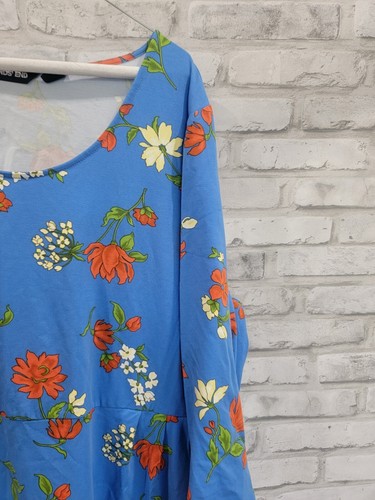 Lands’ End Blue Red Floral Plus Size 2X Knee Length Pull On Dress 3/4" 2 pockets - Picture 4 of 15
