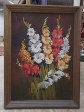 Dipinto Olio Su Tela Raffigurante Vaso Di Fiori , Dipinto Del XX Secolo Arte...