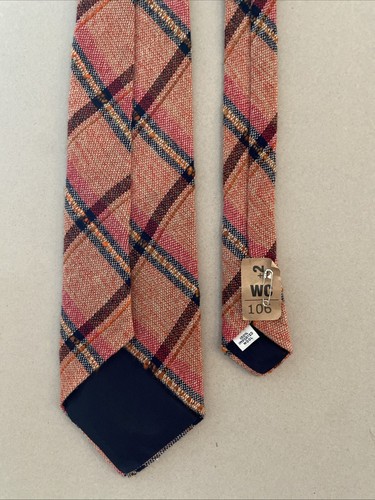 Plaid Tartan Wide Vintage Necktie 100% Wool Slub 56" L x 4.5" W Salmon Red EUC - Picture 4 of 6