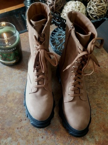 Bebe Women's Oprah Combat Boots Lace Up Brown Synthetic Upper, Sz. 9 NWOB READ! - Picture 2 of 12